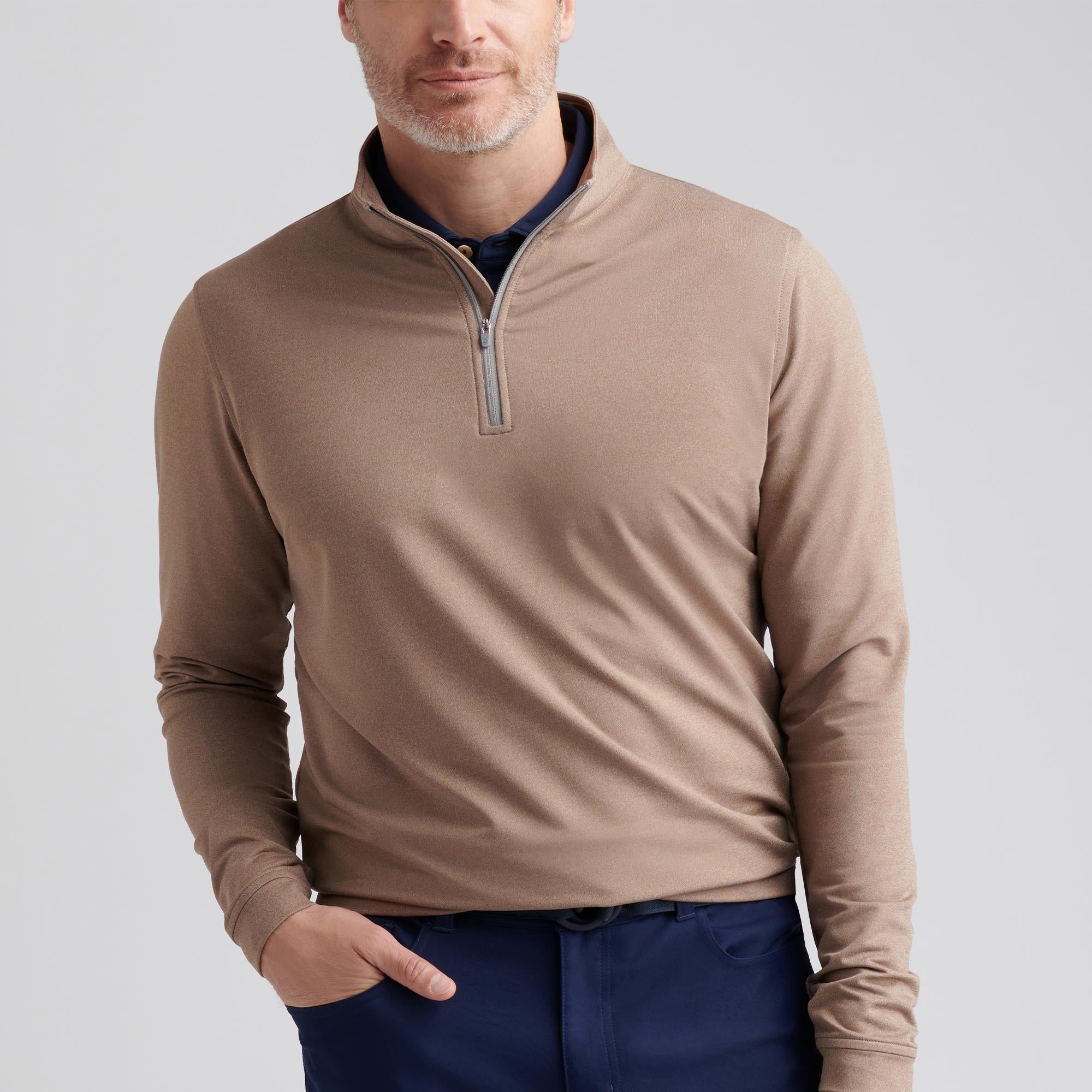 Peter Millar Perth Melange Performance Quarter Zip Mens Golf Poplar Brown